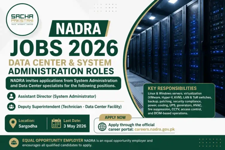 NADRA invites applications for Data Center and System Administration roles.
